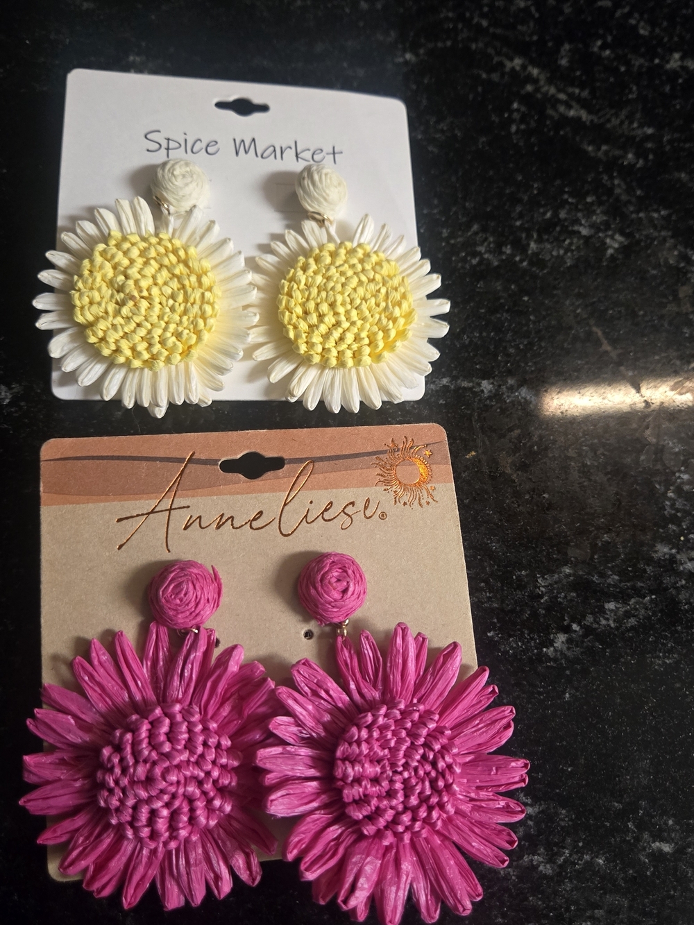 Pink Raffia Flower Drop Earrings & Yellow Flower Earrings